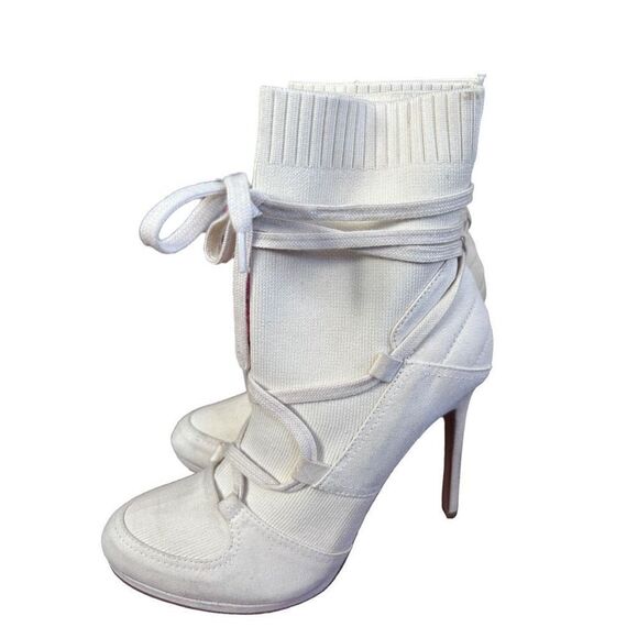 JF Just Fab Lou White Throwback Lace-Up Bootie Heel Size 6.5 - Picture 8 of 16